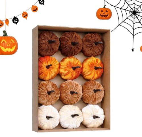 Konstgjorda höstpumpor, realistisk höstdekoration, set i 12 delar | skördedesign, thanksgiving halloweendekorationer för bondgård, hem, lägenhet, bord, festdisplay