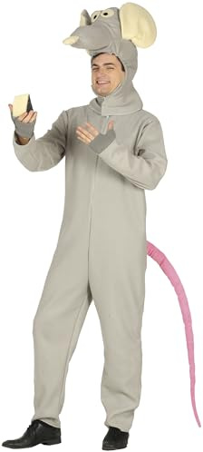 FIESTAS GUIRCA | Disfraz de Rata Adulto (48-50/M) - Cabeza, Cola, Guantes y Mono - Disfraces de Animales para Halloween, Carnaval y Fiestas de Disfraces - Ideal para Adultos Unisex - Gris