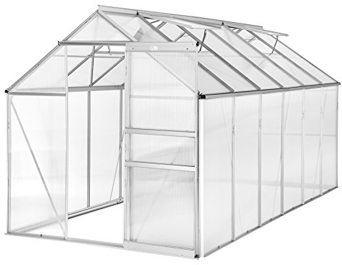 tectake® Serra da Giardino con Telaio in Alluminio Anodizzato, Serra per Orto con Lastre Alveolari Termoisolanti, Serra con Porta Scorrevole, Finestra a Tetto per Ventilazione - 375x185x195 cm