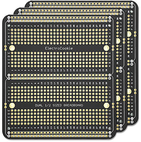ElectroCookie PCB Prototype Board Double Column Solderable Breadboard for Electronics Projects Compatible for DIY Arduino Soldering Projects, Gold-Plated (3 Pack, Matte Black)