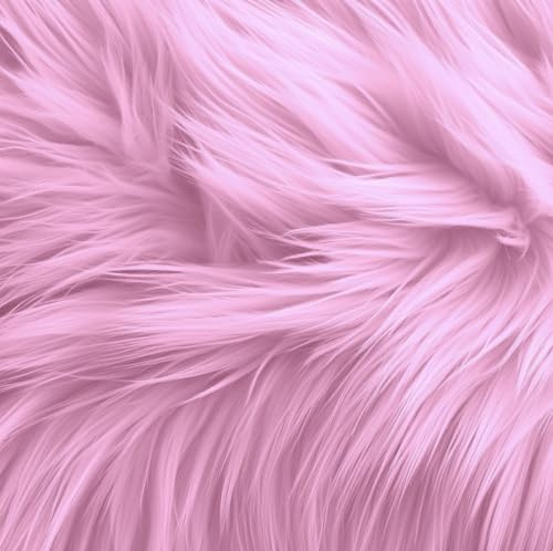 FabricLA Shaggy Faux Fur Square - 6 X 6 Inches Pre-Cut - Use Fake Fur Fabric for DIY, Craft Fur Decoration, Fashion Accessory, Gnome, Hobby - Baby Pink