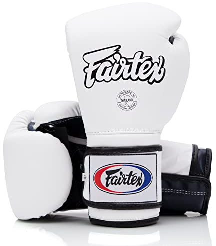 Guanti da boxe Fairtex Muay Thai BGV9 - guanti mma da allenamento e sparring in stile messicano per battitore pesante per Kick Boxing MMA K1 (Bianco/Blu Palm, 12 oz)