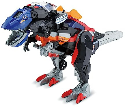 VTech - Switch & Go Dinos Combo, Sonore Trio Dinosaurie, 3-i-1 T-Rex Mega T-Rex SOS, polisbil, brandbil, helikopter, dino-ledad leksak, present till barn från 4 år - innehåll på svenska