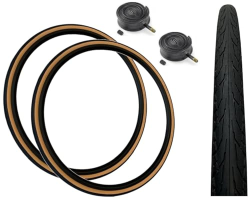 Baldys 700 x 28c Road/Racing Bike Tyres TAN WALL & Schrader Valve Inner Tubes (PACK OF 2)
