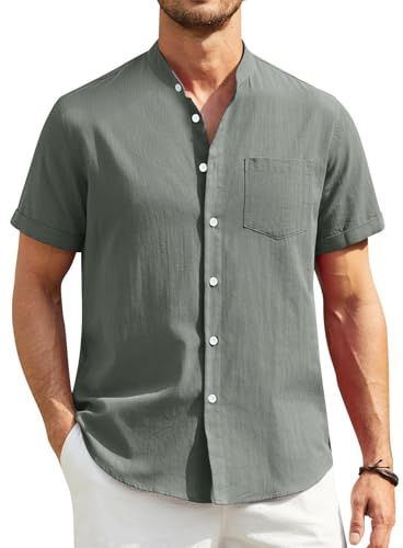 Enlision Herr linne skjortor kortärmad farfar krage kraglösa skjortor för män vardag sommar strand Henley skjorta Button Down S-4XL