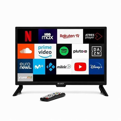 BLUGY Televisión Smart 21.5 LED HD 12V 1920x1080 Píxeles, Travel TV Ideal para vehículos, caravanas, Camiones, Barco, Altavoz Integrado Disney+ Netflix Youtube [Clase de eficiencia energética A]