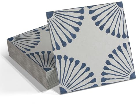 INNO STICKERS 16-Sheet Peel and Stick Floor and Wall Tile, 9 x 9 Blue Stone Composite Self Adhesive Vinyl Flooring, Patterned Flower Groutable Backsplash Tile for Kitchen Bathroom Shower