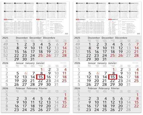 Calendario de 3 meses 2026, calendario de pared con deslizador - Calendario INFO 2025, calendario de pared 30 x 50 cm grande - Calendario de oficina | con vacaciones escolares, días festivos y