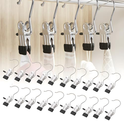 FHBHJNATC 20 Pezzi Grucce Pantaloni, Grucce con Pinze, Ganci con Pinza da Appendere, Clip Metallica Antiscivolo Multifunzionale, Adatta per il Bloccaggio di Vestiti, Calze, Pantaloni, Scarpe (Nero)