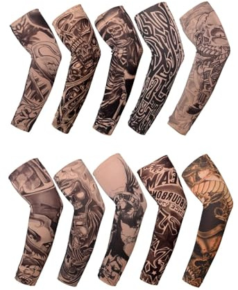 Weenwill Maniche Tatuaggio,10 PCS Maniche Tatuaggi,Tatuaggi Temporanei per Uomo,Maniches Tatuaggio Finto per Braccio Artistico per Ciclismo All'aperto,Basket,Protezione Solare