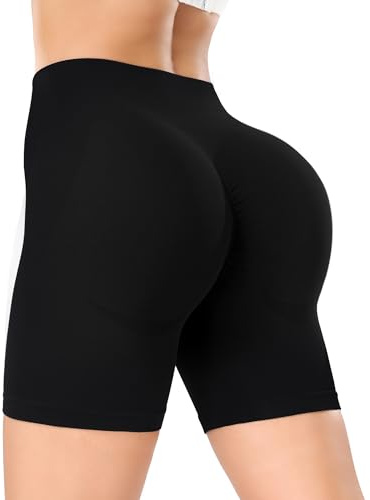 Wealurre - Short de gym pour femme - Short de sport court - Short de vélo - Short de fitness taille haute - Short push-up - Short de yoga, Noir , M