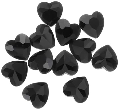 QUARKZMAN 12Pz Strass a Forma di Cuore, 10mm, con Retro a Punta, in Vetro, con Strass, per Creazione di Gioielli, Costumi, Fai da Te, Artigianato, Nero