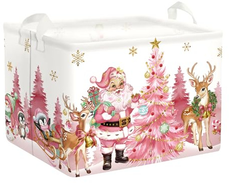 HUUMONSS Scatola Regalo Bambini Babbo Natale Albero Natale Cestini Portaoggetti Giocattoli Vestiti per Bagno Cameretta,Rosa,36L