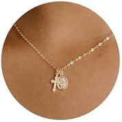HANLI Cruz Collar Mujer - Colgante Cruz Pequeño y Delicado para Mujer Bañado en Oro 14k/Plata Regalo Cristiano Collar Elegante