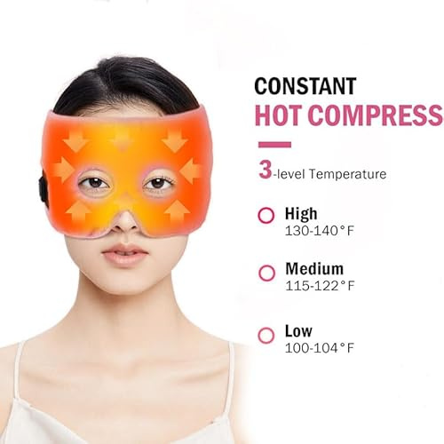 Maschera per gli Occhi Riscaldante, 3 Impostazioni di Calore Cuscinetti Riscaldanti per il Viso, Terapia con Impacchi Caldi a 40°-60°, per Alleviare l'affaticamento Degli Occhi