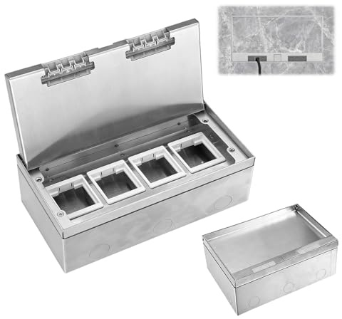 Presa da Pavimento in Acciaio Inox, 4000W/16A Presa Scatola da Incasso a Pavimento Impermeabile, Inserti Opzionali da Assemblare, 4 Scomparti 250 * 130mm