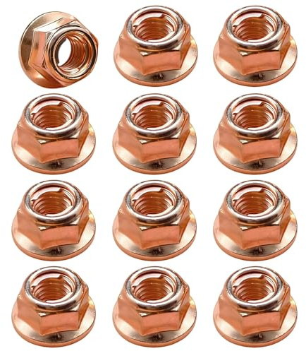 12Pcs M8 Copper Plated Exhaust Manifold Nuts, Self-Locking Hex Nuts for B-MW E30 3 Series, High Temperature Resistant Car Exhaust Repair Parts