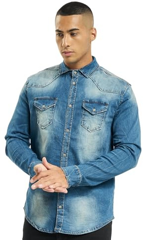 Brandit Riley Denim Shirt Long Sleeve, Color: denim blue, Size: M