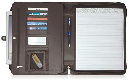 Dark Brown Zippered Portfolio Binder - PU Leather Business Portfolio Organizer - Padfolio for Men & Women with US Letter Notepad, 10.5 Inch Tablet Pocket & Gift Box by Lautus Designs