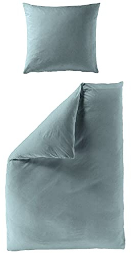 Bierbaum Biber Bettwäsche Uni 3292 weiche Flauschige Bettwäsche-Garnitur mit dezentem Fischgratmuster 135 cm x 200 cm Jade grün