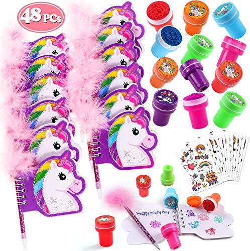 Tacobear 48 Stück Einhorn Geschenke für Mädchen mit Notizbuch, Stift, Stempel, Aufkleber Tattoos Einhorn Party Mitgebsel Kindergeburtstag Gastgeschenke für Kinder