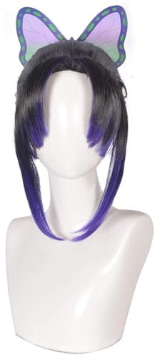 Anime Cosplay Perücke für Demon Slayer: Kimetsu no Yaiba Characters Spielen Sie Kanroji Mitsuri Cosplay Perücken mit Free Wig Cap (Kochou Shinobu)