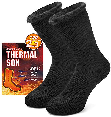 Busy Socks Warme Thermosocken für Männer und Frauen, extra dick, isoliert, beheizbar, für extrem kaltes Wetter, Schwarz, 1 Paar, Medium