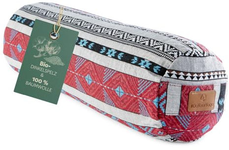 #DoYourYoga Zylinder Yogabolster mit Bio-Dinkelspelz (KBA), waschbarer Bezug aus 100% Baumwolle, 68cm x 22cm, Yogakissen Meditations- / Sitz- / Zafukissen für Yin Yoga - Style 16
