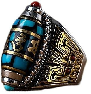 DXWXY Anillo giratorio de plata de ley S925 para mujer/hombre, anillo budista tibetano de rueda de oración, talla de Pixiu, dios de la suerte, anillo de mantra Om, buena suerte para hombres/damas, con
