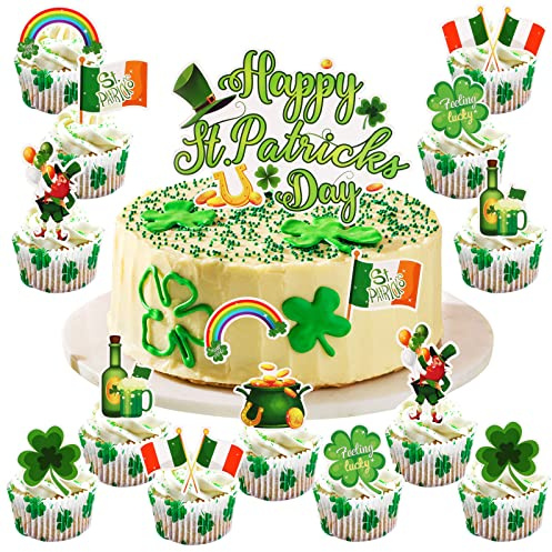 HOWAF 25pcs Decoration Gateau Saint Patrick Decoration Saint Patrick Cake Topper St Patrick Cake Topper Saint Patrick Cupcake Toppers de Gâteau Saint Patrick Accessoire pour Saint Patrick Decoration