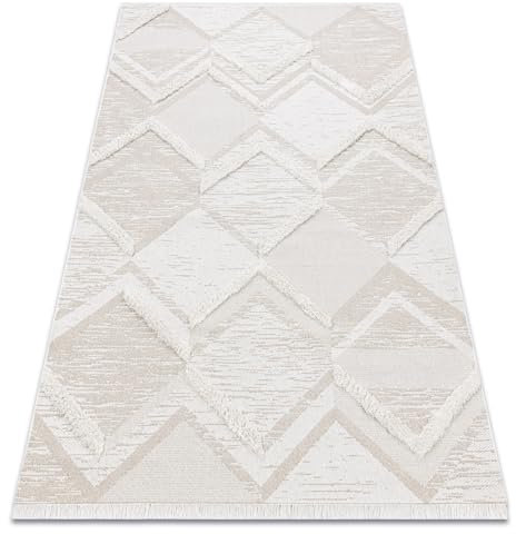 Teppich ÖKO SISAL MOROC 22314 Rauten, Zickzack, Boho Franse - strukturell beige/Creme 78x150 cm