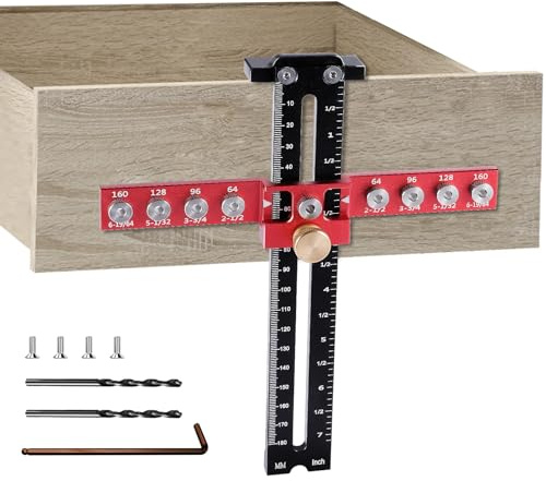 SLIIMU Cabinet Hardware Jig, Adjustable Cabinet Handle Template Tool 9 Holes, Aluminium Alloy Cabinet Jig Punch Locator, Precise Drill Guide Template Tool for Door and Drawer Knobs, Pulls Installation