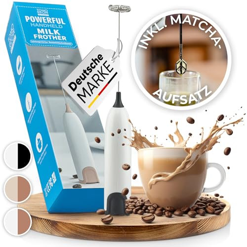 Tomorrow is Today Milchaufschäumer Stab inkl. Matcha Mixer-Aufsatz - Milchschäumer elektrisch -Milk Frother - Ihr Aufschäumer für den idealen Schaumgenuss (Weiß)