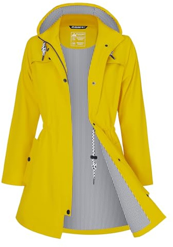 ATLASLAVA Chubasquero largo impermeable con capucha para mujer, chaqueta de entretiempo, gabardina para exteriores, amarillo limón, M