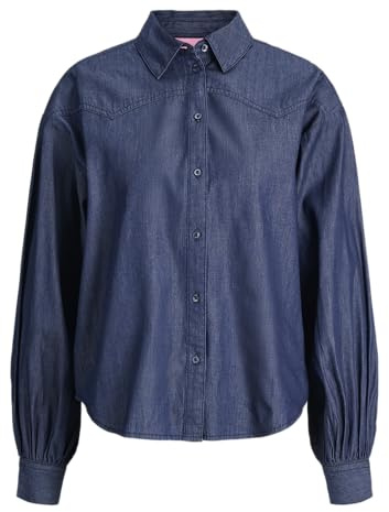 JACK & JONES Shirt Jxdebby Chambray LS Balloon Camiseta Wvn, Denim Azul Oscuro, XL para Mujer