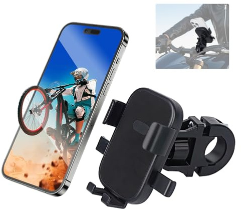 Mechrig 94001 Support de téléphone pour moto, support de téléphone portable pour guidon de vélo, support de téléphone portable, support de smartphone réglable à 360 °, utilisation à une main,