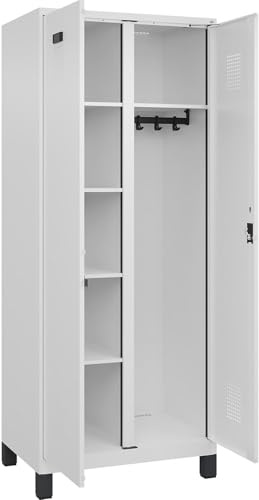 kaiserkraft FRANKEL Vestiaire pour Produits de Nettoyage Evolo Plus | 1 Compartiment | cloison médiane Centrale | Blanc | l 800 mm | avec Pieds Larges | Serrure à Cylindre