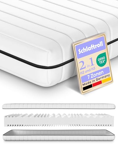 Schlaftroll Matelas en Mousse à Froid – H2 H3 – Matelas orthopédique réversible 7 Zones Respirant (15 CM Blanc, 70 x 200 CM)
