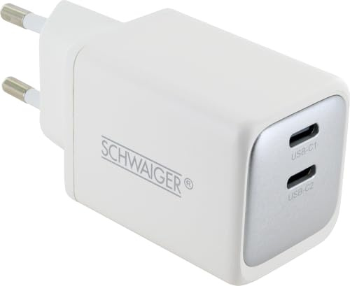 SCHWAIGER Ladegerät USB C 48W Ladeadapter Schnellladegerät PD 3.0 GaN PPS Fast Charging Dual Port für Smartphone Tablet