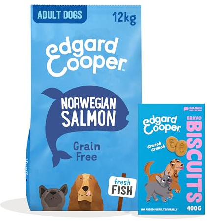 Edgard & Cooper Alimento Seco para Perros Salmón Sin Cereales 12 kg + Galletas para Perros Salmón 1x400g - Pack de Croquetas y Premios