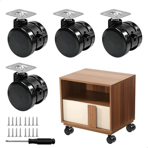 4 stycken möbelhjul, hjul för vagn med broms, Ø48 mm tysta svängbara hjul, 360° svängbara hjul för att flytta möbler, rullhjul för att flytta möbler små nattduksbord korgar