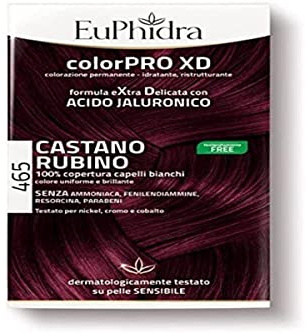 Euphidra - ColorPro XD 465, Castano Rubino, Colorazione Permanente con Acido Ialuronico, Lascia il Capello Morbido e Sano, Idrata e Riequilibra la Struttura del Capello