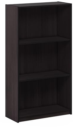 Furinno BASIC Book Shelf, 3-Tier Modern Bookshelf, Bookcase with Open Shelves, 9.3 x 21.8 x 39.5, for Living Room, Bedroom, Home Office, Dark Walnut