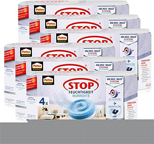Henkel Pattex Stop Feuchtigkeit Aero 360° Luftentfeuchter Nachfüllpack 4x450g Neutrale-Tabs - Vorbeugend gegen Feuchtigkeit, schlechte Gerüche und Schimmel (6er Pack)