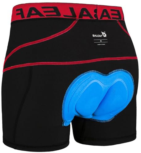 BALEAF Cycling Shorts Mens Padded Undershorts Bike Short Mountain MTB Liner Riding Breathable Bicycle Underwear Red L