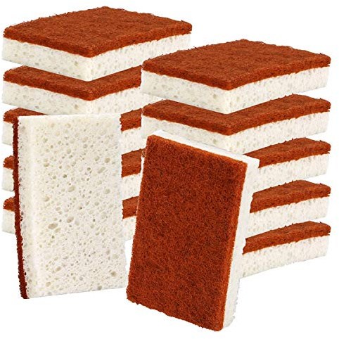 Natural Plant Based Scrub Sponge 12 Pack, Palm Fiber Scrubbing Sponge with Non Scratch Biodegradable Compostable Sponges,Long Lasting No Smell Dishwashing Kitchen Scrubber