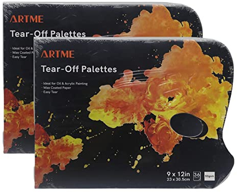 ARTME Palette Peinture Jetable – Bloc de 36 Feuilles Papier 23 x 30,5 cm – 50 g/m² – avec Trou pour Le Pouce – Facile à Utiliser – pour Acrylique, Huile, Aquarelle (Blanc, 2pcs)