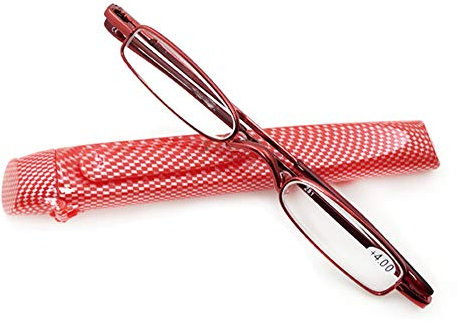 ACXZ Mini Slim Reading Glasses for Men and Women, Compact Portable Spring Hinge Reader Eyeglasses, with Pocket Pen Clip Tube Case (diopter, 1.0, 1.5, 2.0, 2.5, 3.0)