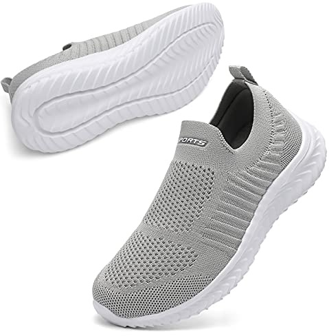 STQ Basket Femme Chaussure de Sport pour Femmes Mode et Marche San Lacet Running Confort Chic Respirantes Légères Slip on Casual Fitness Tennis Outdoor Gym Jogging Course Sneaker Gris Clair EU 39