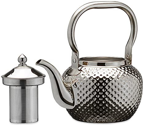 SANQIAHOME 1,2 litros Tetera de acero inoxidable con Filtro para infusiones extraíble,Cafetera, De Plata